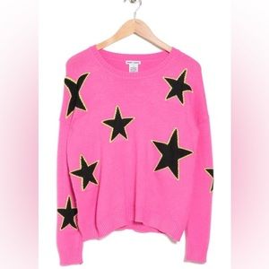 NWT Sweet Romeo Star Print Intarsia Sweater In Hot Pink/ Citrine/ Black Size Sm